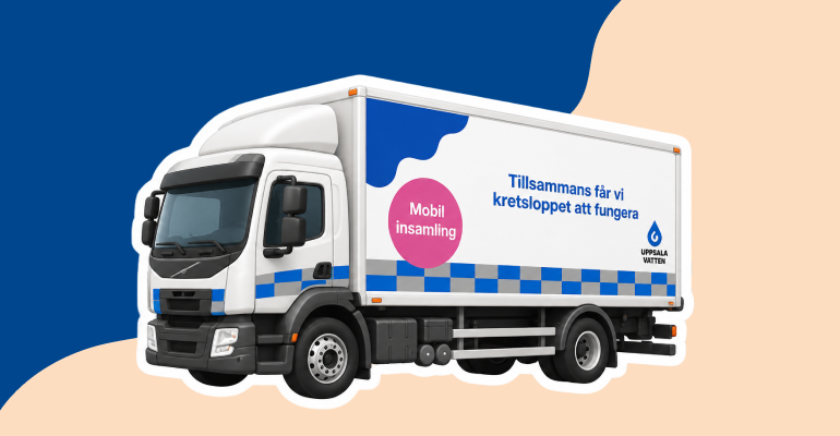 Människor lämnar in farligt avfall vid lastbil.